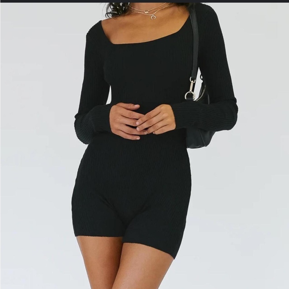 Princess Polly Black Ribbed Long Sleeve Jaden Romper Size Small/Medium